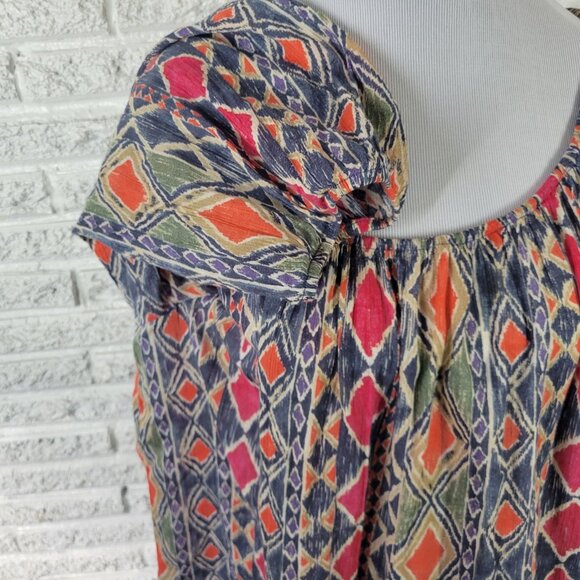 Chaps Womens Top 1X Plus Tunic 3/4 Sleeve On Off Shoulder Blue Geometric GEO247E - Picture 5 of 10